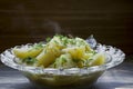 Potato stewed with vegetables and herbs. Tasty and nutritious lunch