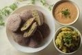 Potato stuffed ragi idli. Steamed finger millet cakes stuffed with smashed potato masala