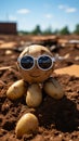 Potato with Swagger: Trendy Spud Sporting Sunglasses in the Field