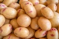 Potato tubes close up on the farm market stall. Food background Royalty Free Stock Photo