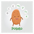 Potato vegetable vitamins and minerals. Funny vegetable character. Healthy food illustration