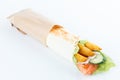 Tasty lavash rolls with potato and vegetables, isolated on white. menu photo Royalty Free Stock Photo