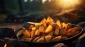 Potato wedges done on fire during camping