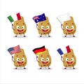 Potatoe cartoon character bring the flags of various countries