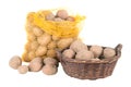 Potatoes in a bag and a basket Royalty Free Stock Photo