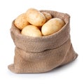 Potatoes in burlap bag isolated on white background Royalty Free Stock Photo