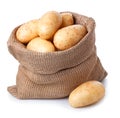 Potatoes in burlap bag isolated on white Royalty Free Stock Photo