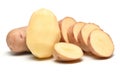 Potatoes close-up, raw and sliced, objects are isolated on a white background Royalty Free Stock Photo