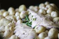 Potatoes with fish and mayonnaise prepared for cooking