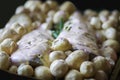 Potatoes with fish and mayonnaise prepared for cooking