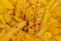 Potatoes fried in a frying pan close-up, food for every day at home fried potatoes in a frying pan Royalty Free Stock Photo