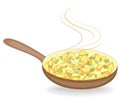 Potatoes are fried in a frying pan. Top of the fresh green dill. Fast, tasty and nutritious food. Vector illustration