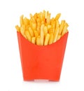 Potatoes fries in a red carton box isolated on a white background. Fast Food. Royalty Free Stock Photo