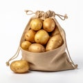 potatoes inside a sack on white background, AI Generative