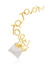 Potatoes letters flying out of paper packaging on white background Royalty Free Stock Photo