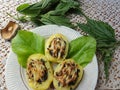 Potatoes nettle stuffing spinach decorated