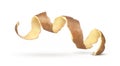 Potatoes peel a spiral on a white background