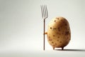 Potatoes with pitchforks. Space for text. Royalty Free Stock Photo
