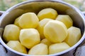 potatoes in a pot raw peeled for cooking