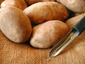 Potatoes and potatoe peeler Royalty Free Stock Photo