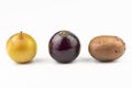 Potatoes, purple and yellow onions isolated on a white background Royalty Free Stock Photo