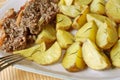Potatoes roasted and meatloaf
