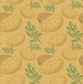 Potatoes seamless pattern. Praties endless background, texture. Vegetable backdrop. Vector illustration. Royalty Free Stock Photo