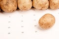 Potatoes on a sheet with calendar dates