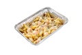 potatoes with shrimps and cheese on a white background, isolated. food delivery fast food