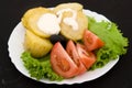 Potatoes, tomatoes and salad