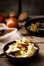 Potatoes vareniki in a ceramic bowl.