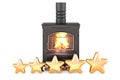 Potbelly stove, wood burner stove with five golden stars, 3D rendering