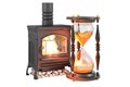 Potbelly stove, wood burner stove with sand hourglass, 3D rendering