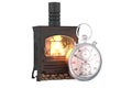 Potbelly stove, wood burner stove with stopwatch, 3D rendering