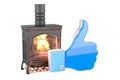 Potbelly stove, wood burner stove with like icon, 3D rendering