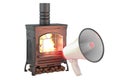 Potbelly stove, wood burner stove with megaphone, 3D rendering