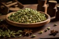 Potent Dry green cardamom. Generate Ai Royalty Free Stock Photo