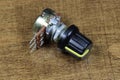 Potentiometer with knob. Variable resistance.