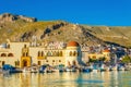 Pothia port and townhall on Kalymnos island Greece Royalty Free Stock Photo