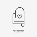 Potholder flat line icon. Oven-glove vector illustration. Thin sign for cooking equipment, home decoration