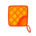 Potholder orange for hot, quilted square, isolated on white. Icon. Kitchen items. Watercolor illustration. For cafe, bakery menu