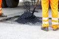 Pothole asphalt repair Royalty Free Stock Photo