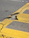 Pothole on the pedestrian crossing on the road Royalty Free Stock Photo