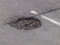 Pothole in tarmac road surface Royalty Free Stock Photo
