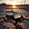potholed asphalt a damaged surface with deep potholes and ueven Royalty Free Stock Photo