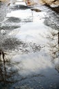 Potholes on asphalt road filled with water Royalty Free Stock Photo