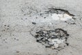 Potholes. Potholes dangerous to motorists and pedestrians. Royalty Free Stock Photo