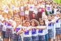 Poti, Georgia - 17.08.2018: flashmob of the school children at t Royalty Free Stock Photo