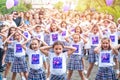 Poti, Georgia - 17.08.2018: flashmob of the school children at t