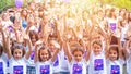 Poti, Georgia - 17.08.2018: flashmob of the school children at t